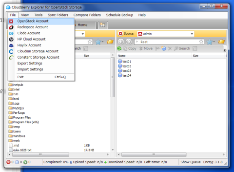 図7 「File」メニューから「OpenStack Account」を選択してOpenStackアカウントを登録する