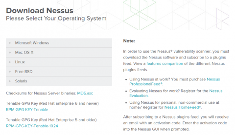 図3 Nessusのダウンロードページ