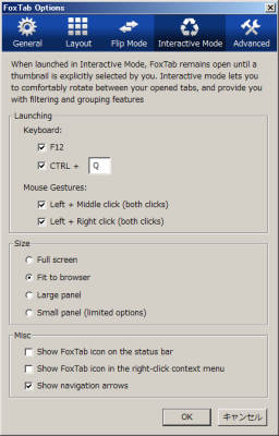 図17 「Interactive Mode」項目ではInteractive Modeを呼び出すショートカットキー/マウスジェスチャや表示サイズを設定できる