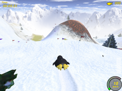 図2 Linuxのマスコット、Tuxが雪山を滑り降りるレースゲーム「PlanetPenguin Racer」