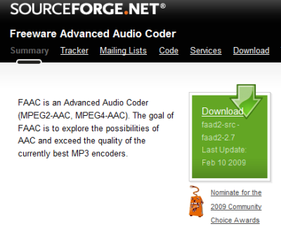 図1 FAACのソースコードはSourceForge.netからダウンロードできる