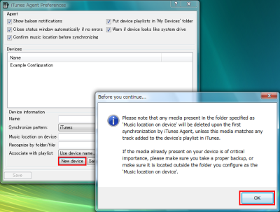図10 「New device」をクリックし、注意画面で「OK」をクリックする