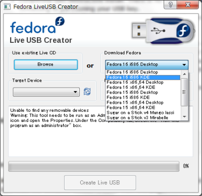 図4 LiveメディアのISOイメージがない場合、「Donwload Fedora」からLiveメディアを選択してダウンロードできる