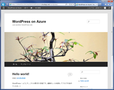 図21 Windows Azure環境で動作しているWordPressサイト