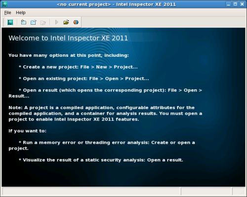 図3 インテル Inspector XE 2011のスタートアップ画面
